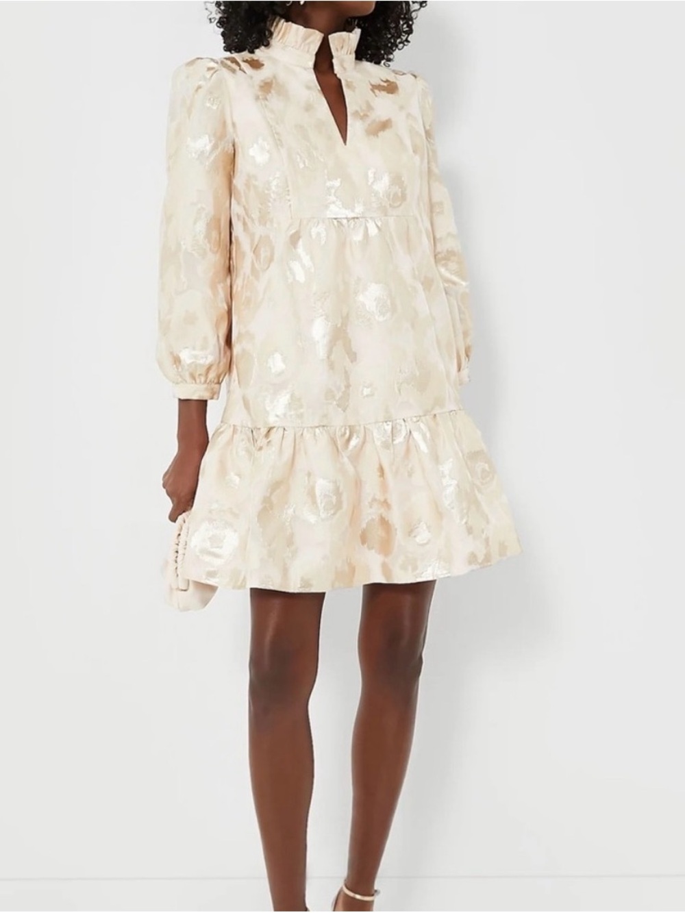 Tuckernuck Shimmery Cream Ruffle-Trim Mini Dress